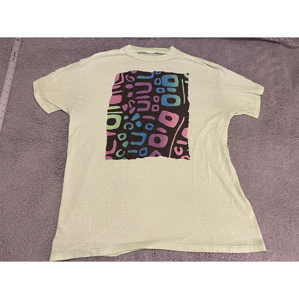Vintage Green Colorful 90s Design Single Stitch T Shirt Men's Large‎ Y2k Thin